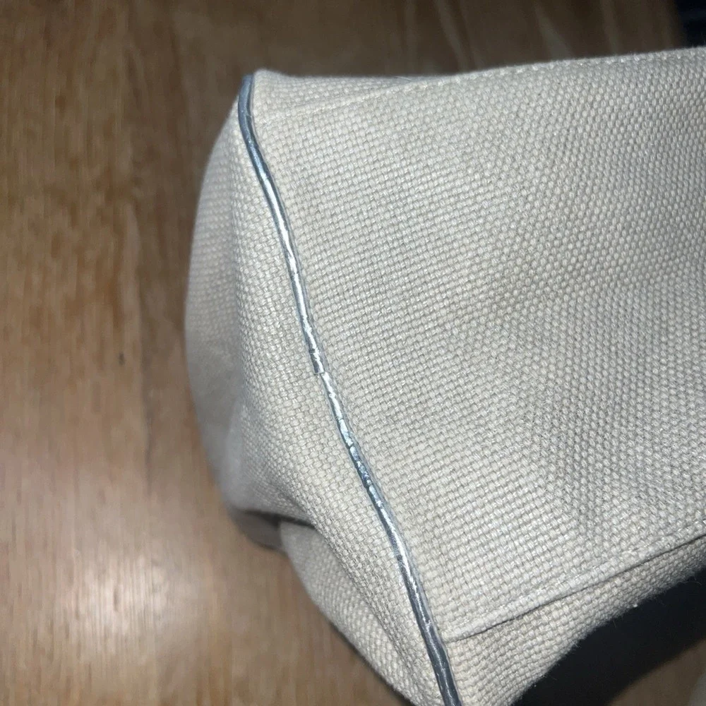 MICHAEL‎ KORS Tote Beige Canvas Silver Shimmer Satchel Bag Purse